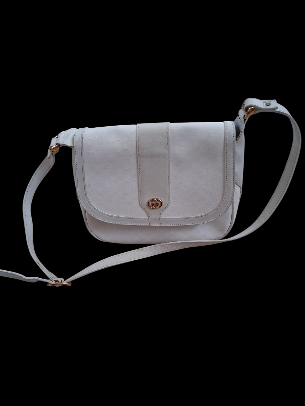 Gucci Authenic GG Vintage Leather Monogram Handbag Made in Italy  Flap  White